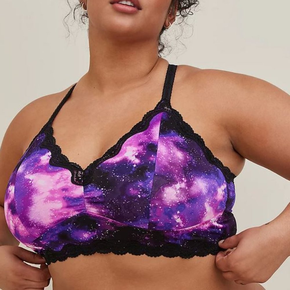 Torrid 4 4x  Unlined Microfiber With Lace Trim Printed Bralette